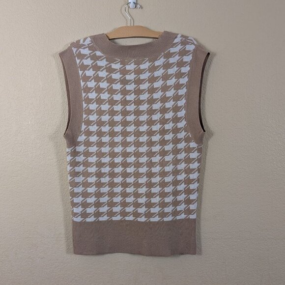 Kingston Grey Tunic Sweater Vest sz L Houndstooth Khaki White 90s Y2K Preppy - Picture 4 of 9